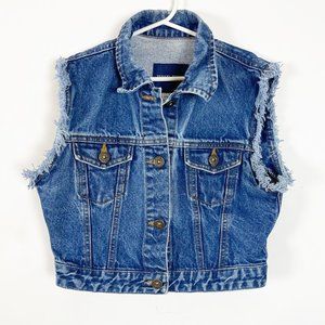 Juke Box Girls Blue Sleeveless Denim Button Front Collared Vest Size Large
